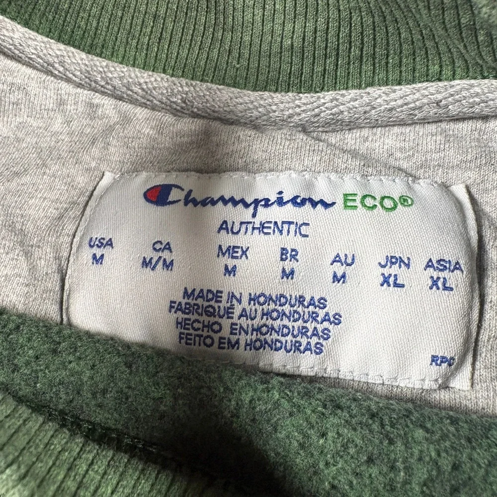 Champion Eco Authentic Mens Medium Green Crewneck Sweatshirt Embroidered Logo